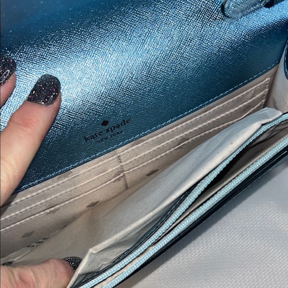 Kate Spade New York Flap Crossbody Glitter Fabric Blue Frost NWT - Picture 8 of 10